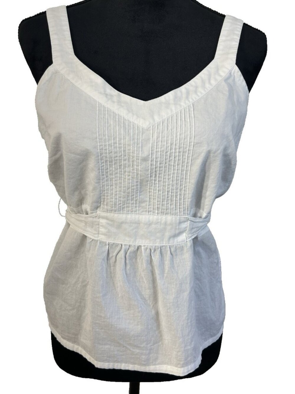 Y2K Baby Doll Tank Top White Smocked 100% Cotton Fairy Boho Summer Pleated Sz M